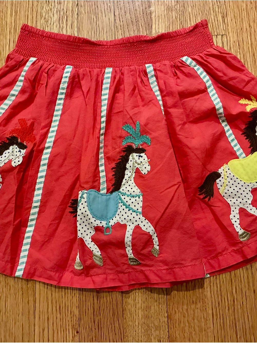 Mini Boden pink horse carousel twirl skirt appliqué size 9-10